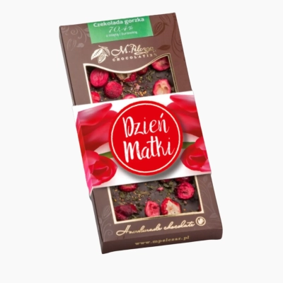 Czekolada gorzka 70,4% z miętą i żurawiną na Dzień Matki 80g